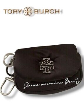 Tory Burch Mahogany Brown Puffy Pillow Card Case / Bag Charm W/ Silver Hardware
